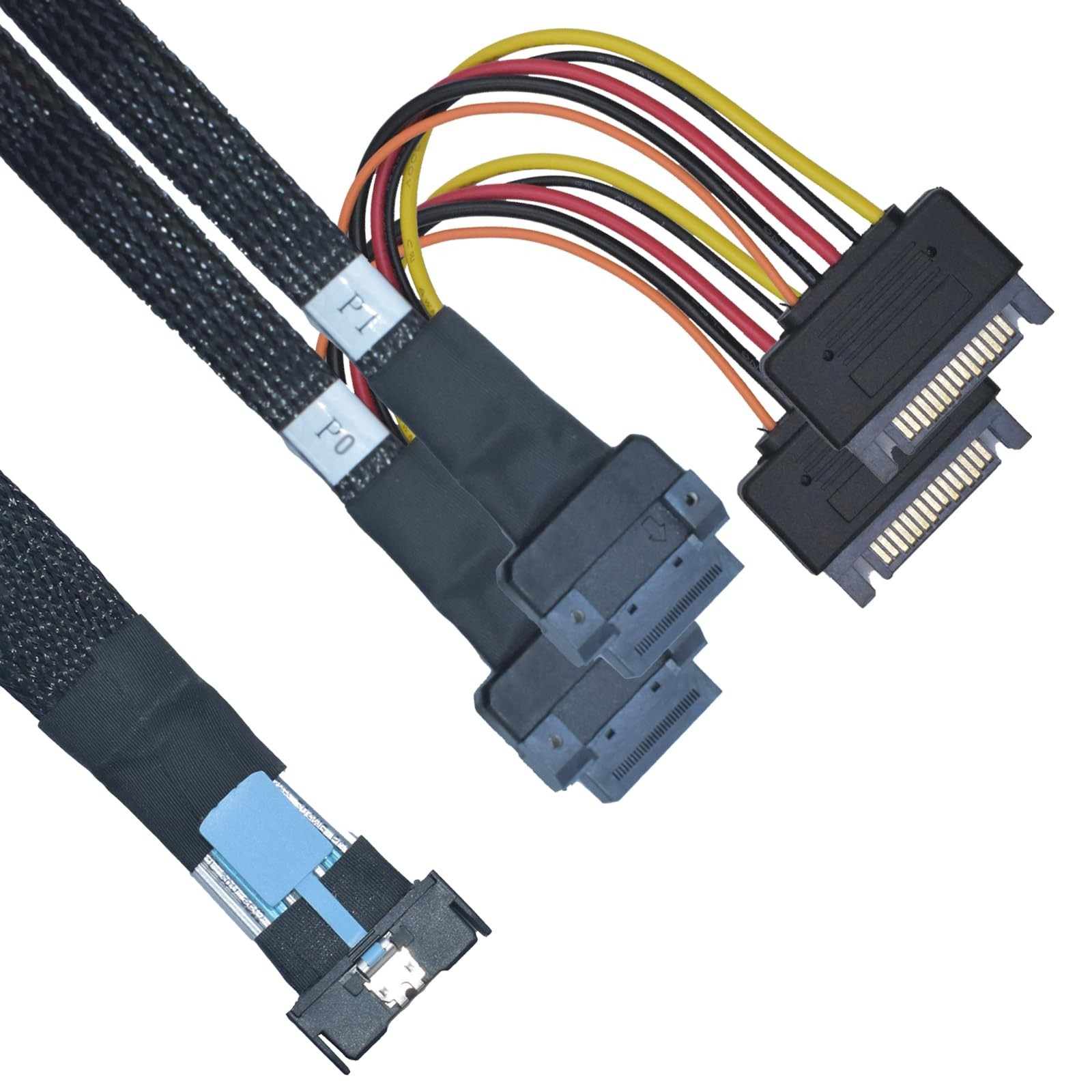 PCIe 5.0 MCIO x8 to 2 EDSFF E1 E3 Cable for E1.S E1.L E3.S E3.L SSD with 15P ...
