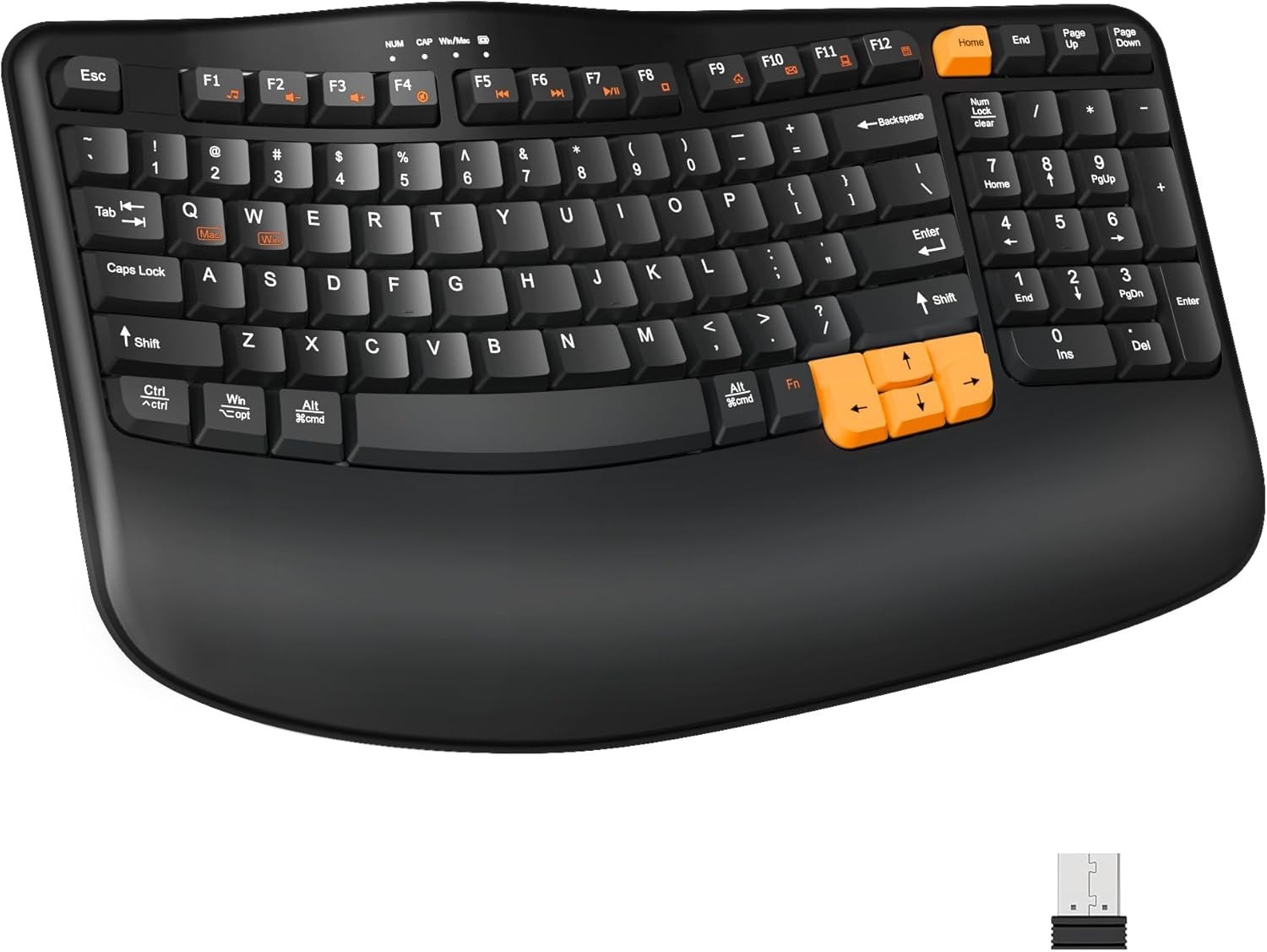 RECCAZR Ergonomic Wireless Keyboard with Wrist Rest, Wave Keys for Comfortable N
