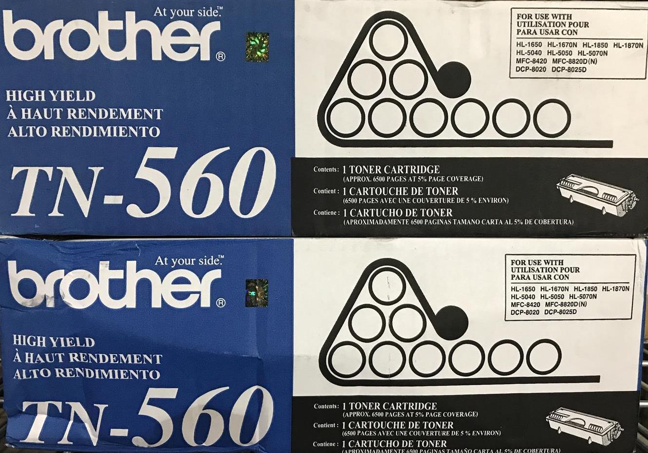 2 New Genuine Factory Sealed Brother TN560 Toner Cartridges TN-560 