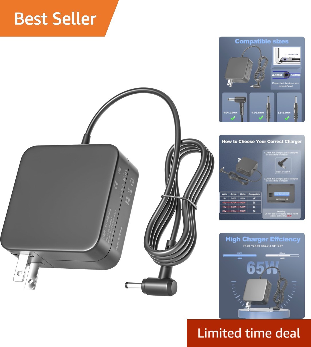 High-Performance 65W Charger for Asus Laptops - Safety Certified Design