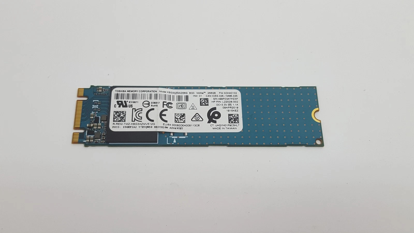 BLUE - TOSHIBA BG3 256 GB NVME M.2 2280 80MM SOLID STATE DRIVE