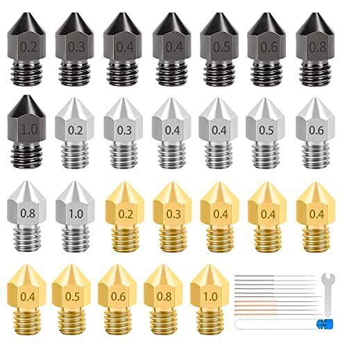 26PCS 3D Printer Extruder Nozzles Hardened Steel, Stainless Steel, Brass High Te