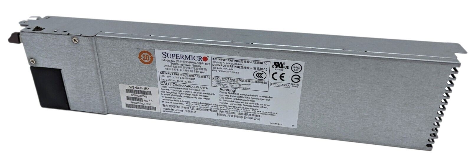 Supermicro PWS-609P-1R2 Redundant 1U 650W AC Switching Power Supply PSU - Tested