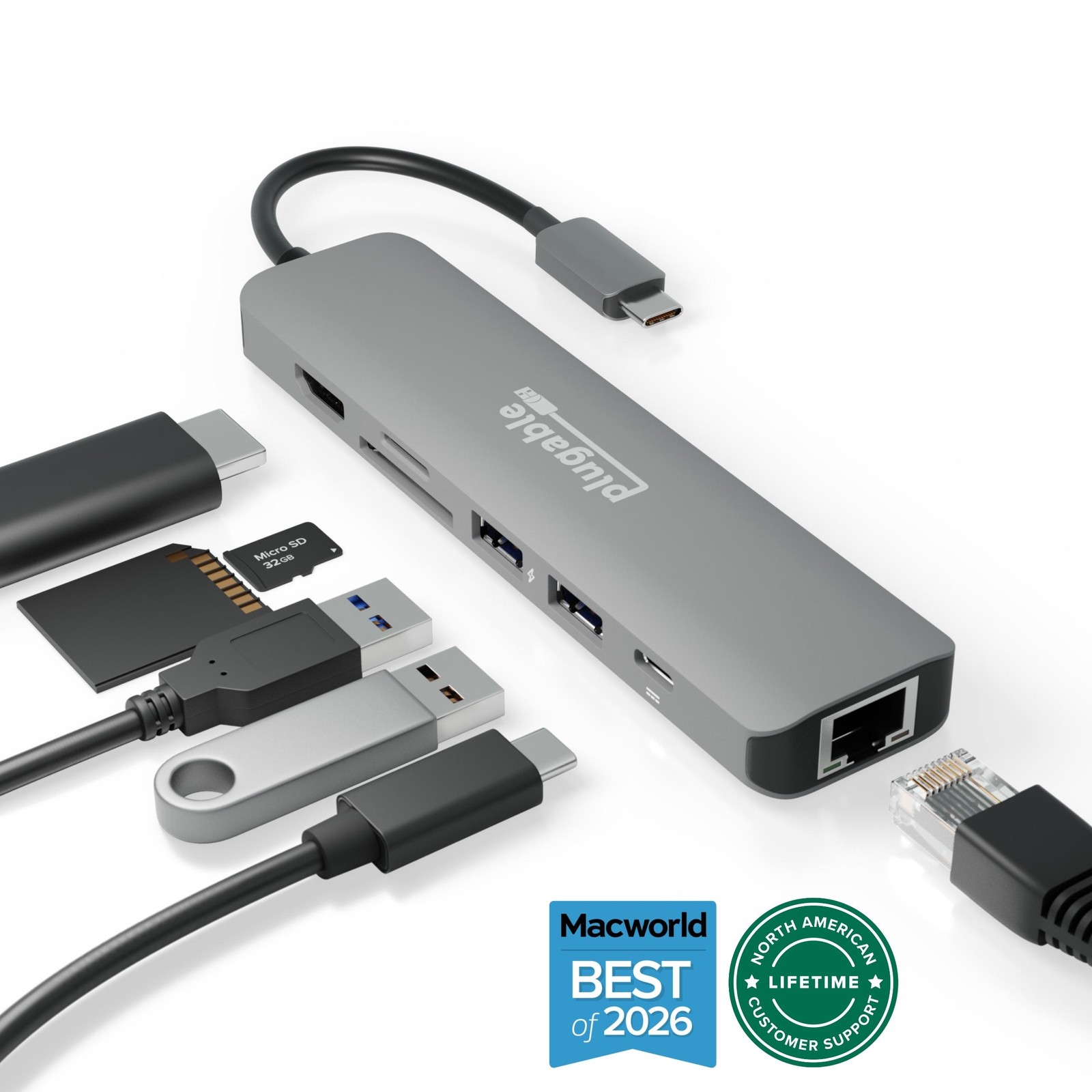 Plugable USB-C 7-in-1 Hub with Ethernet