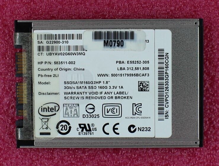 598782-001 - HP 1.8 inch 160Gb 3Gb/S SATA Solid State Drive