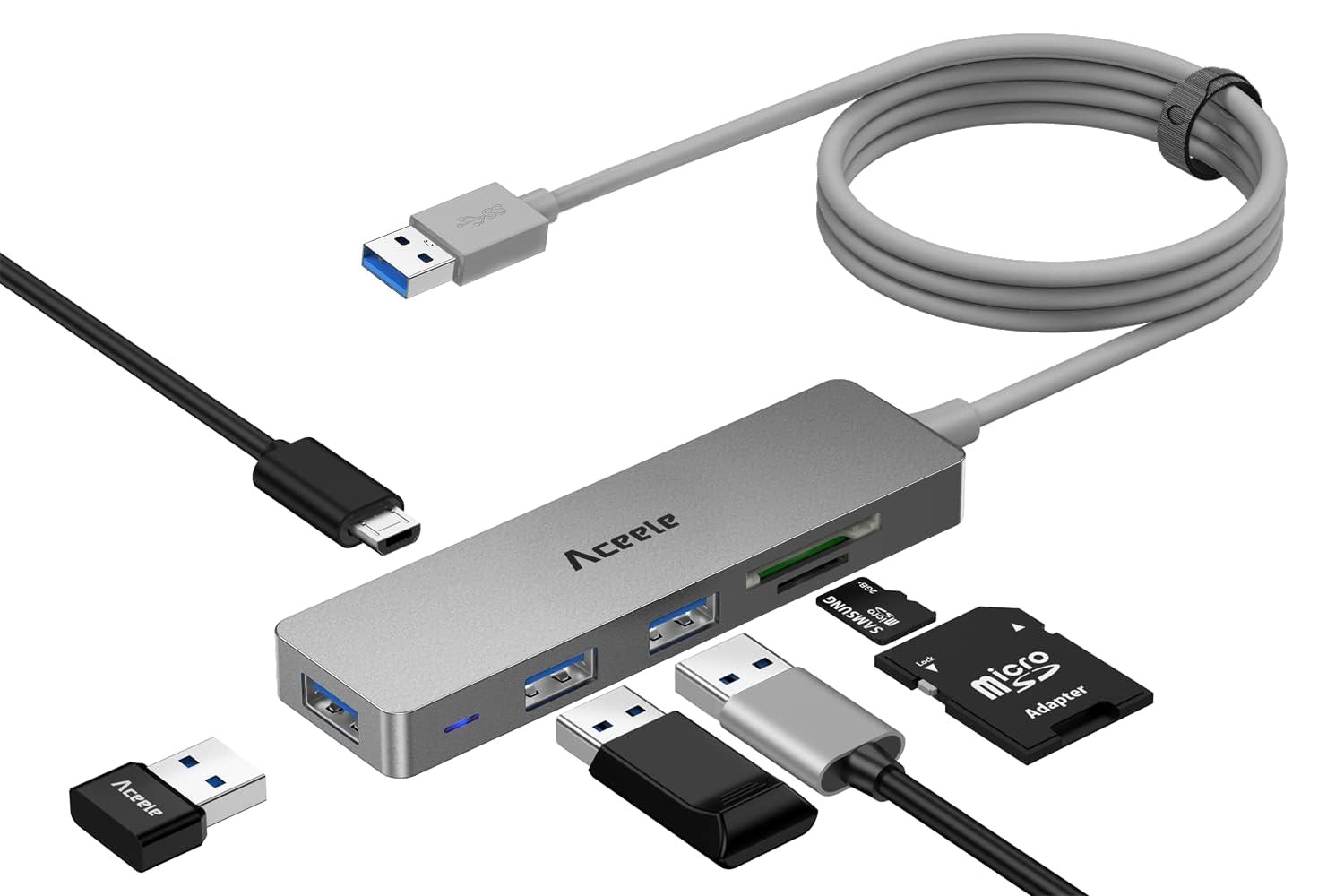 5Gbps USB 3.0 Hub, 6 in 1 Ultra Slim Data USB Hub with 4ft Extended Long Cabl...