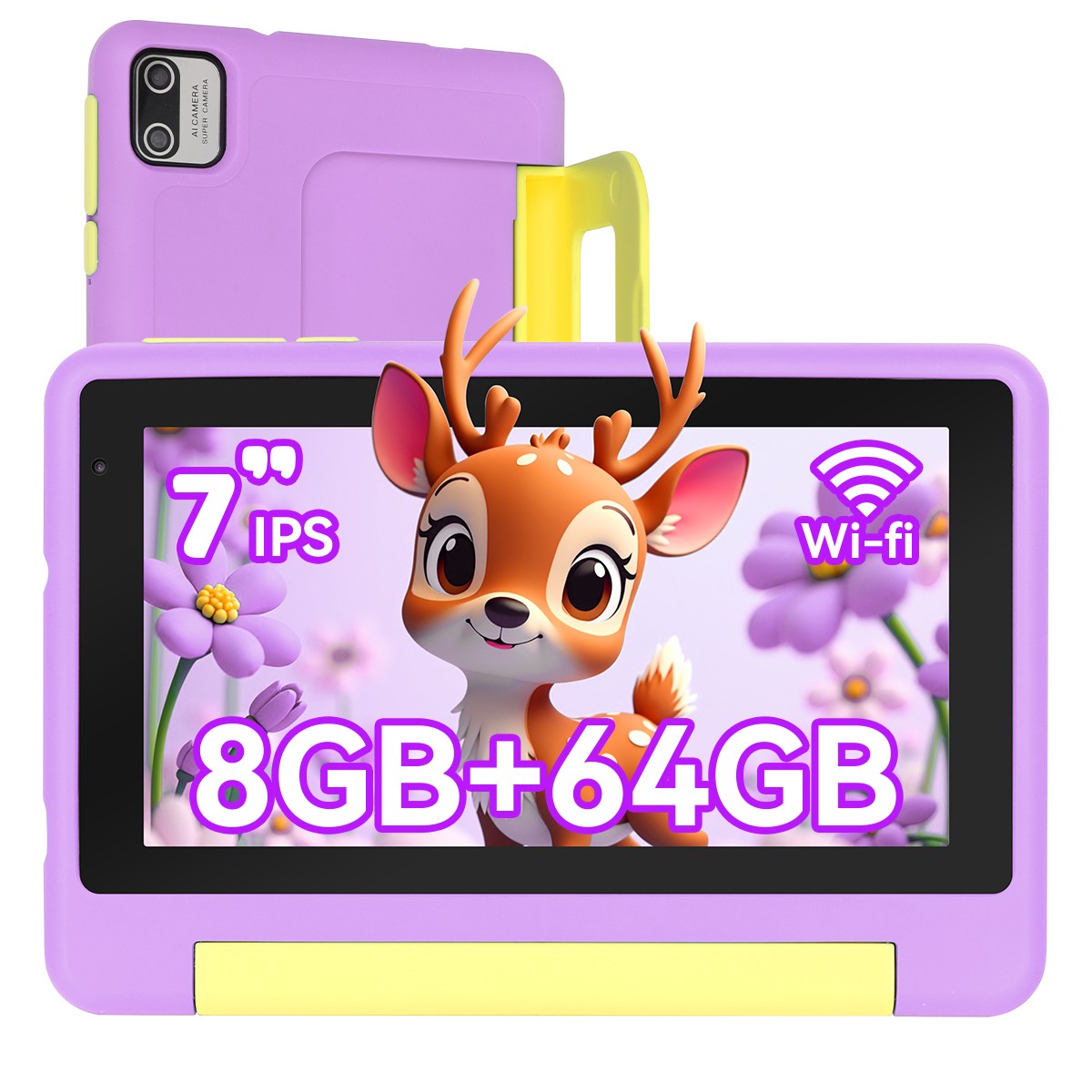 2026 Kids Tablet 7 inch, Android 13 Tablet for Kids, 8GB RAM+64GB ROM,Purple