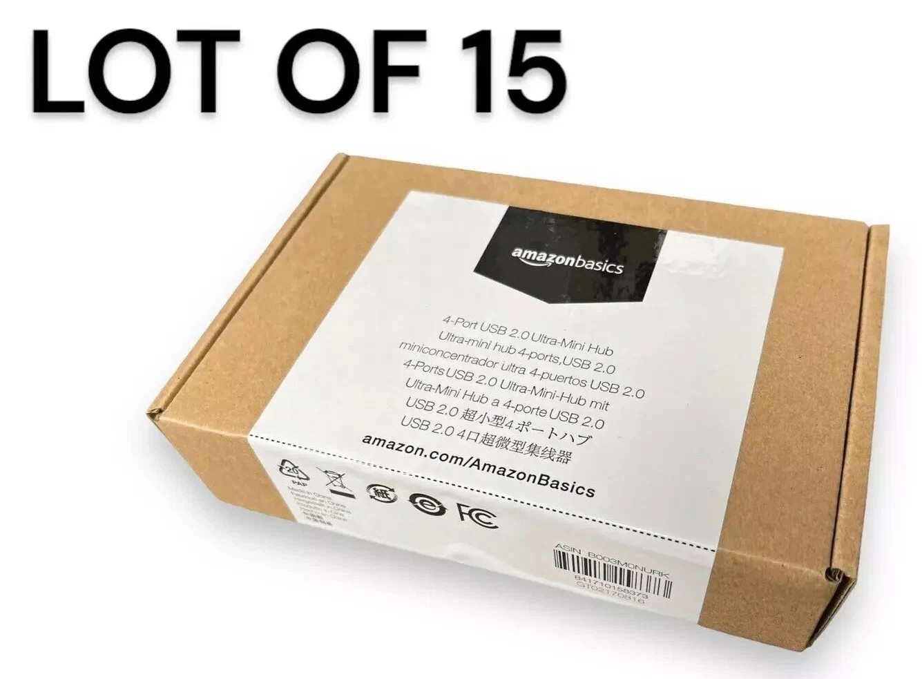 (NEW) (LOT OF 15) AmazonBasics 4-Port USB 2.0 Ultra-Mini Hub Adapter