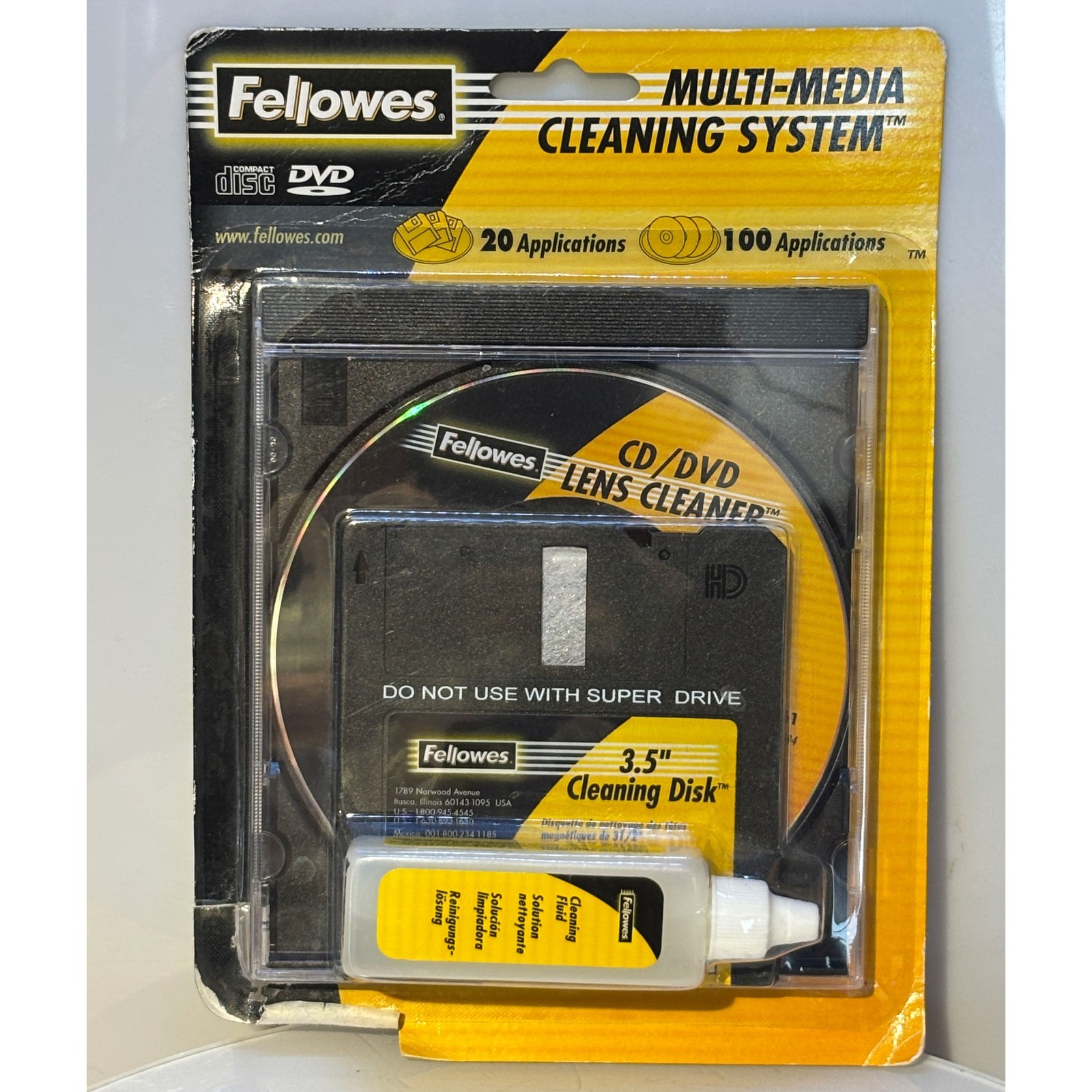 Vintage Fellowes MultiMedia Cleaning System 3.5" Disk CD DVD Drive 99751 Cleaner