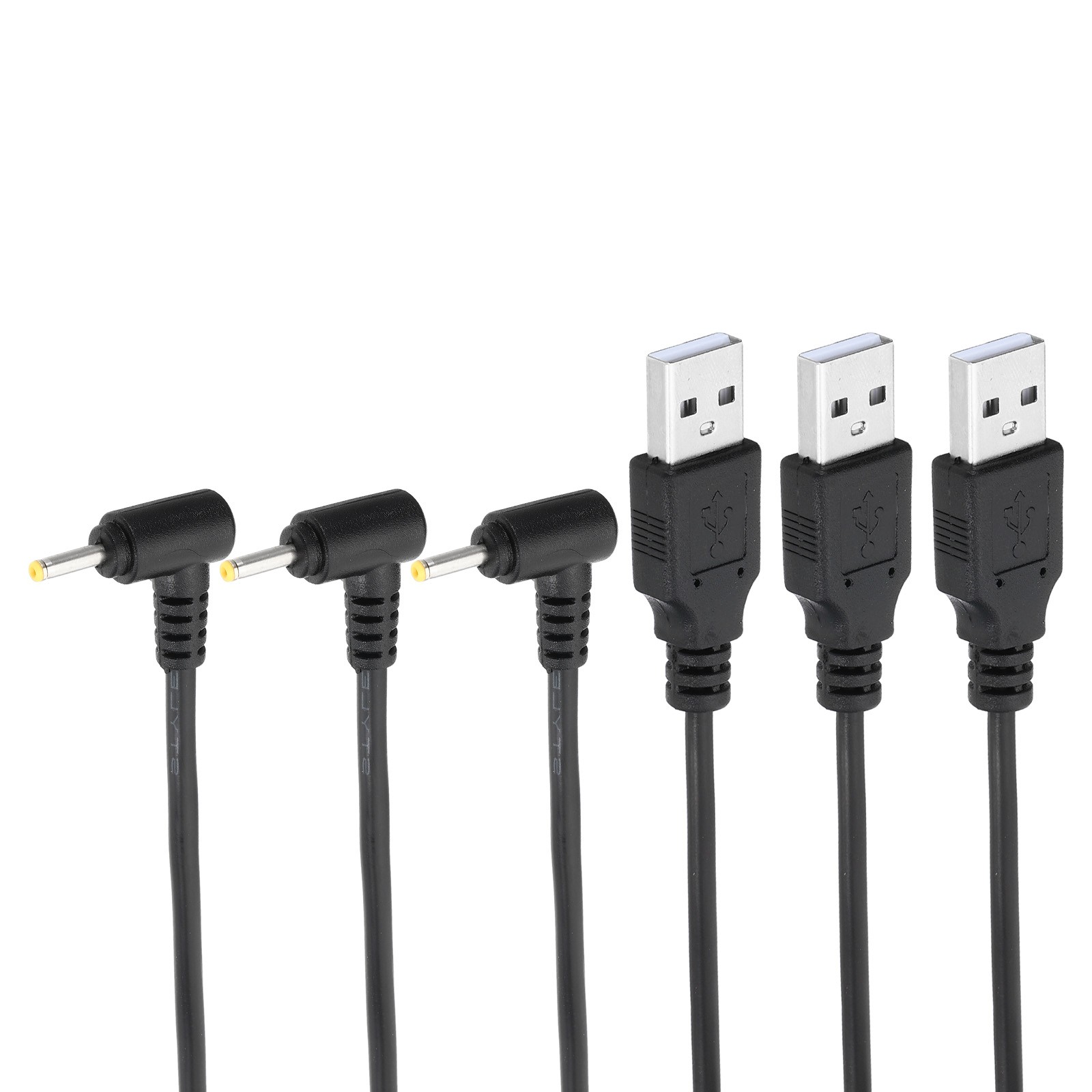 3 Pcs USB to DC 2.5x0.7mm Barrel Jack Power Charger Connector Cables, Black