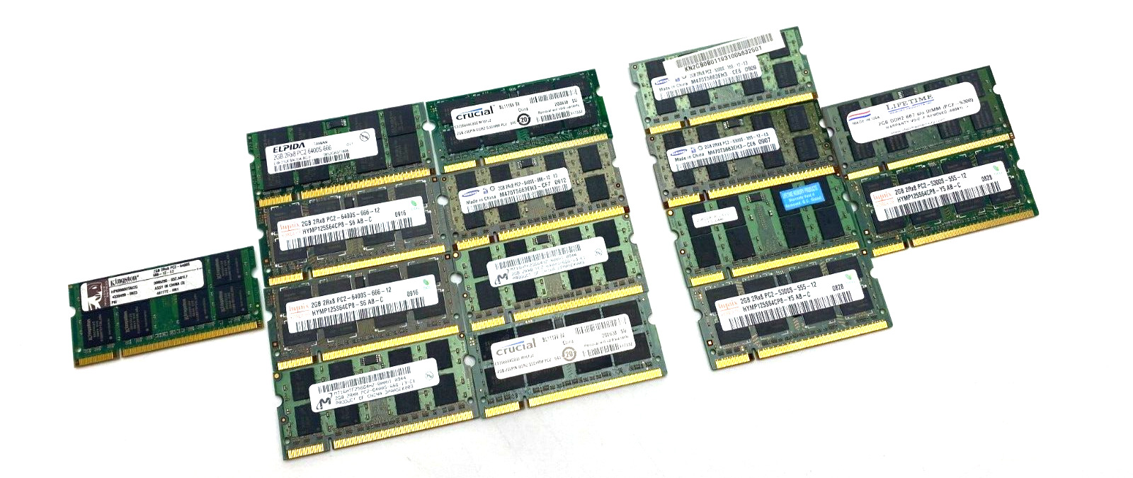 (LOT OF 15) 2GB PC2-6400s/5300s DDR2 **MIXED BRAND/SPEED** LAPTOP RAM/MEMORY