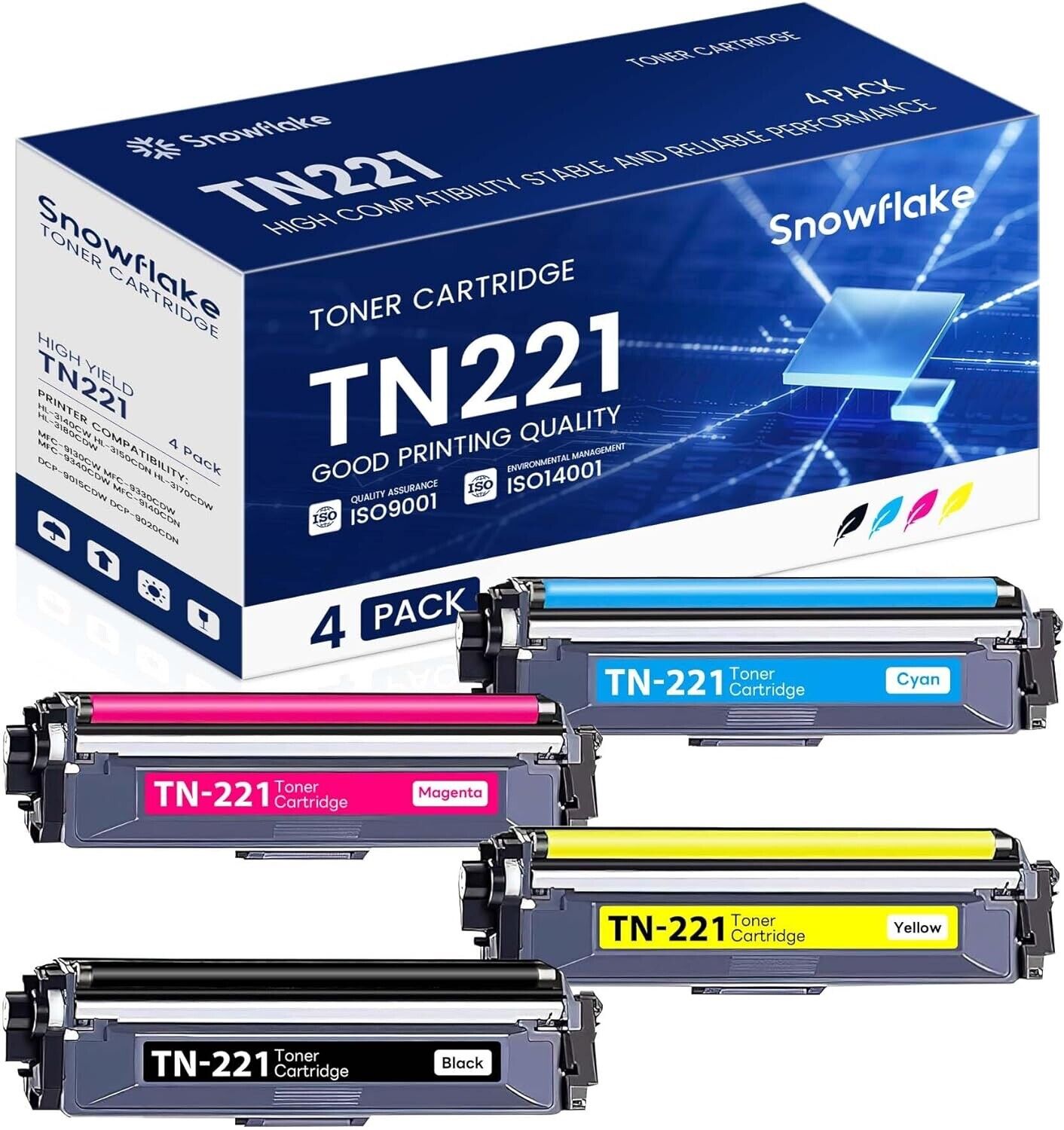 TN221 4-Pack Toner Set for Brother - High Quality, Vibrant Prints - NEW
