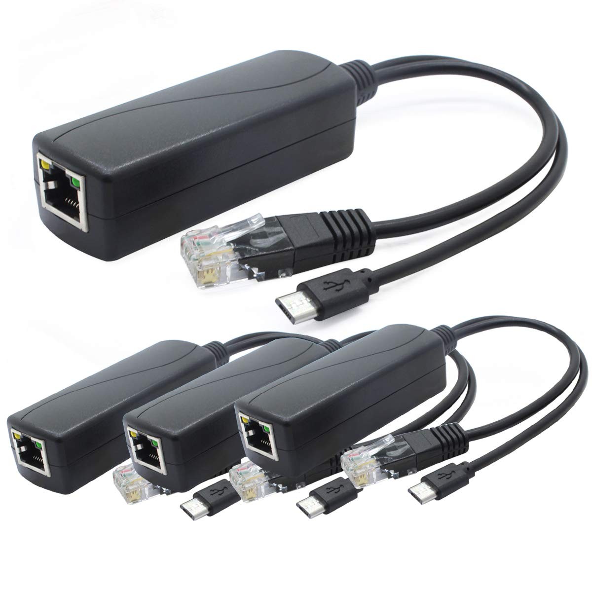 4 Pack 5V PoE Splitter 48V To 5V 2.4A Micro USB AVPS051 802.3af Compliant