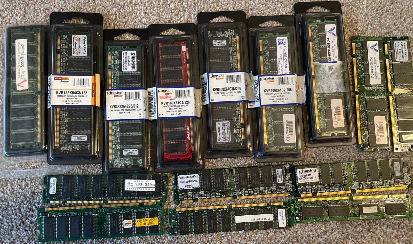 Mixed Lot of 15 RAM Kingston KVR Pc100 Pc2700 Pc3200 Pc133 Computer CPU Memory