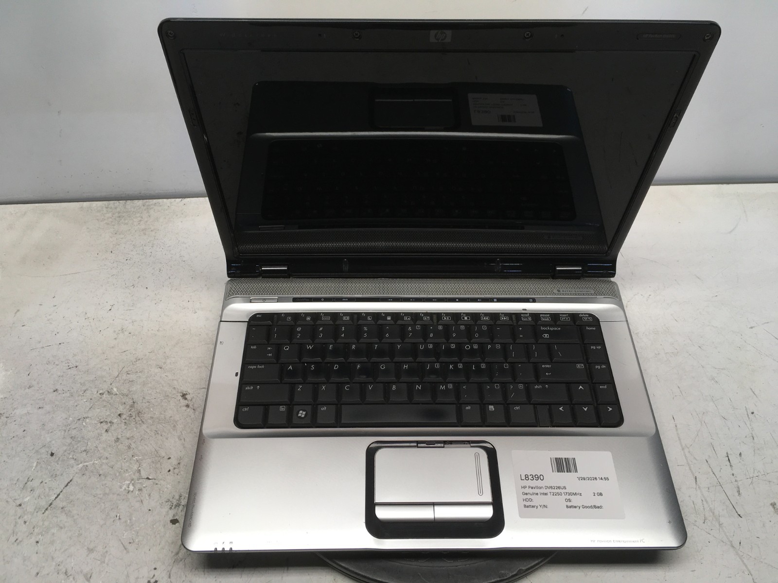 HP Pavilion DV6226US Intel Core 2 Duo T2250 1730MHz 2 GB NO HDD