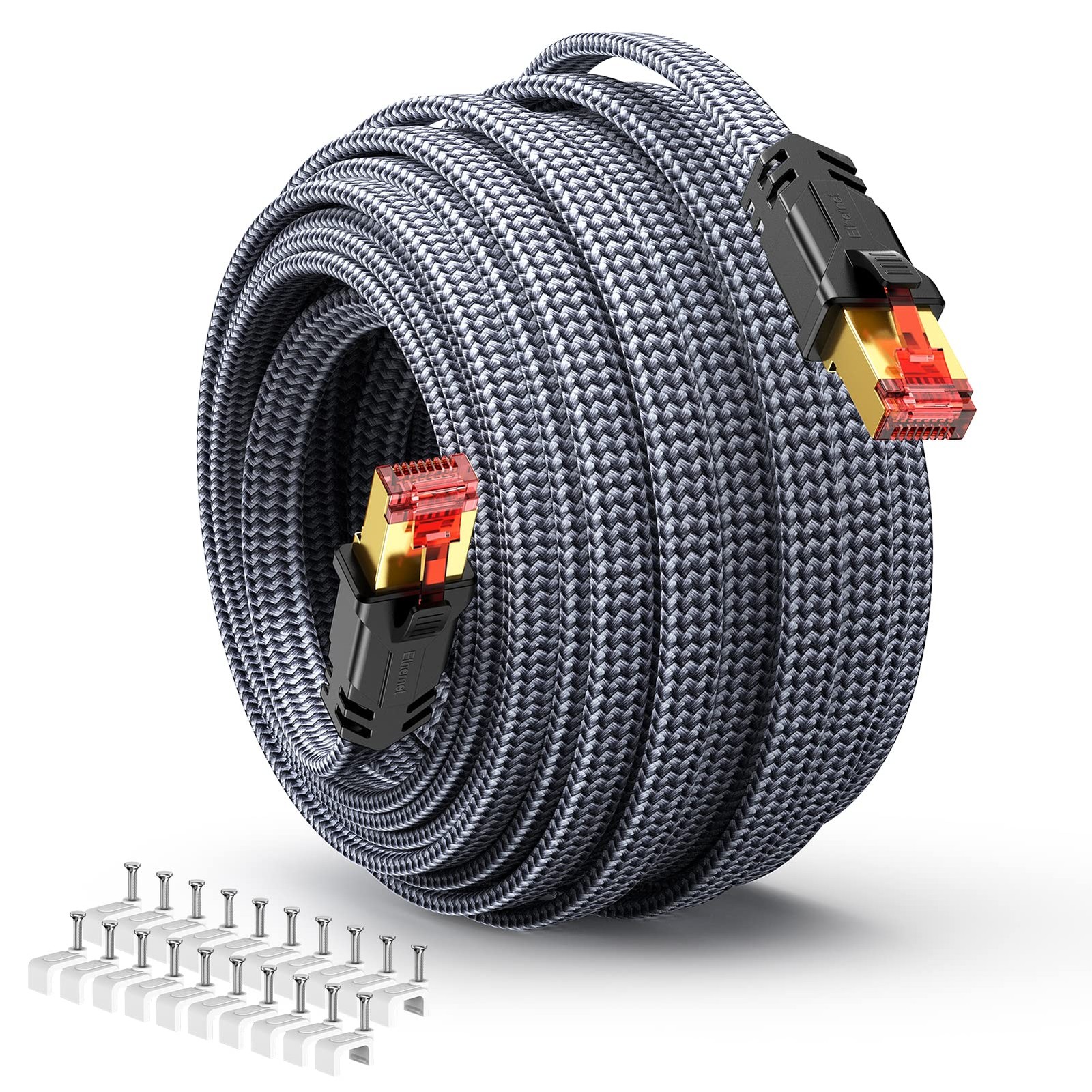 Snowkids Cat 8 Ethernet Cable 25 FT, 40Gbps Shielded Flat RJ45 Gaming Cable