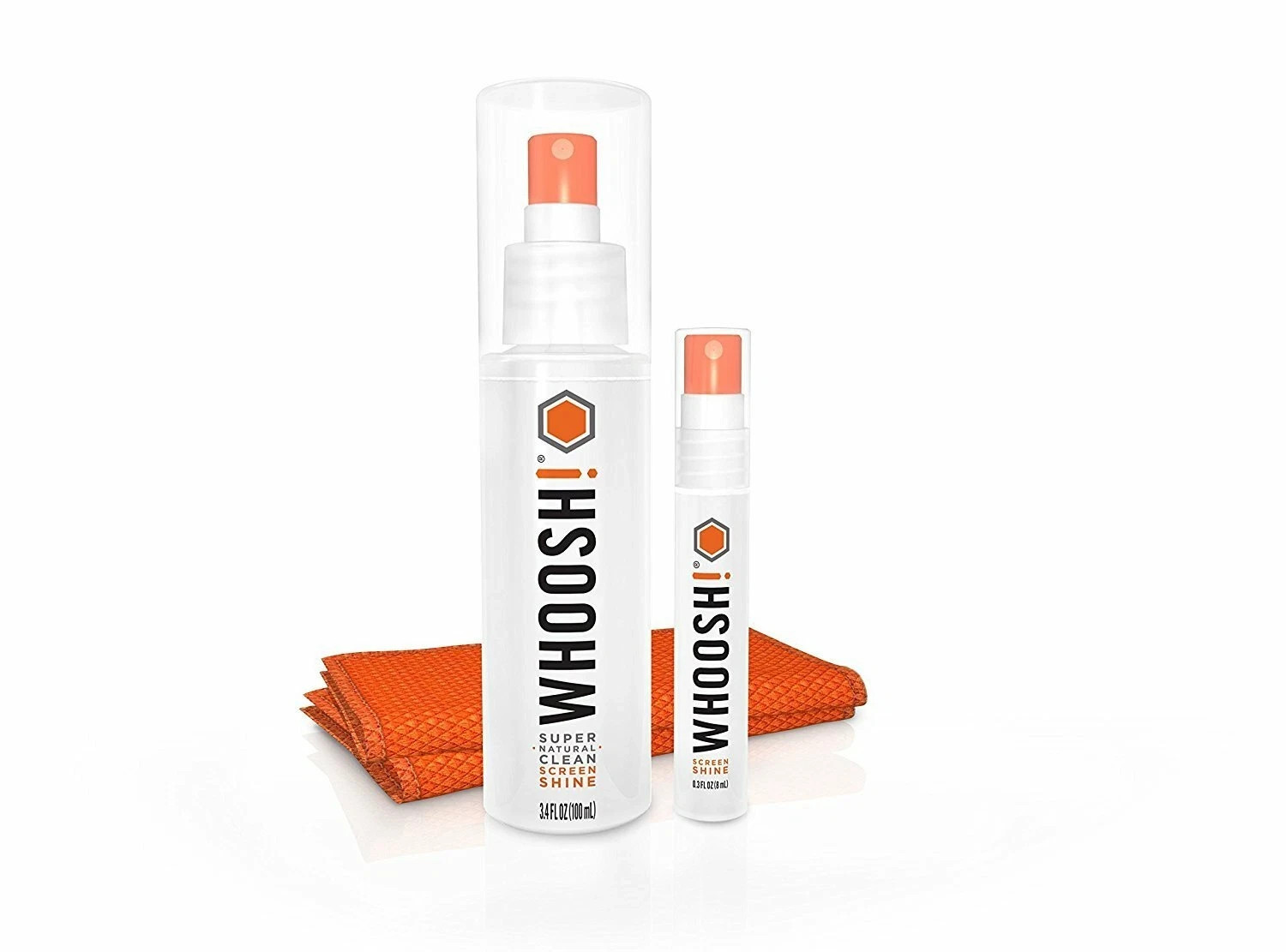 WHOOSH Screen Shine Duo  Desk Bottle Pocket Sprayer 2 microfiber cloths