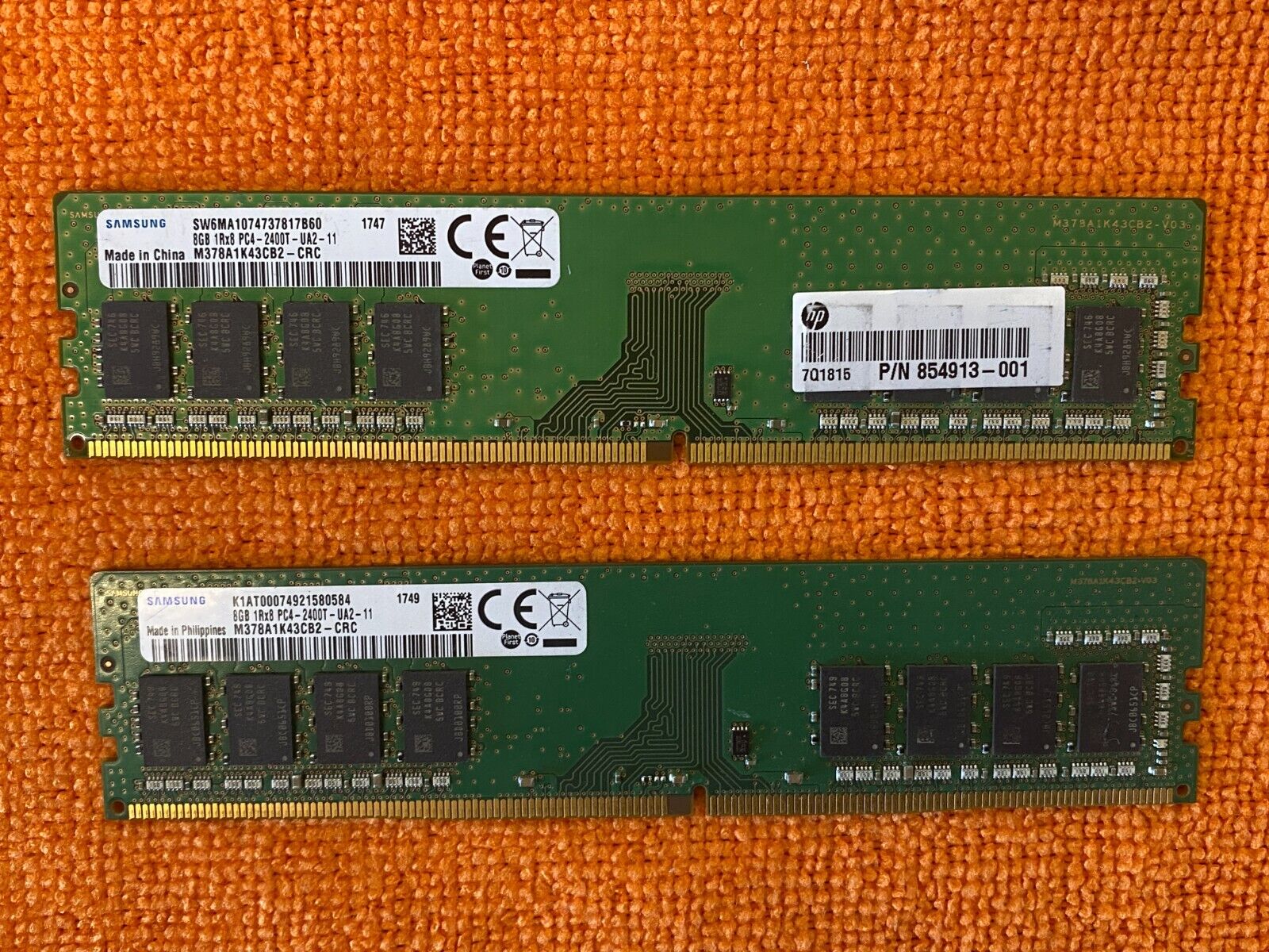 16GB (2x8) SAMSUNG 8GB 1Rx8 PC4-2400MHZ M378A1K43CB2 DESKTOP RAM 854913-001
