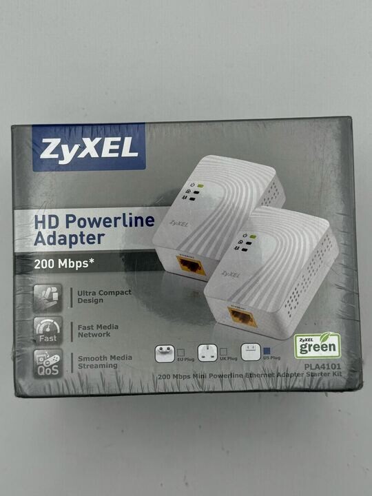 ZyXEL 200 Mbps Fast Ethernet Powerline Wall-Plug Adapter Starter Kit NEW SEALED