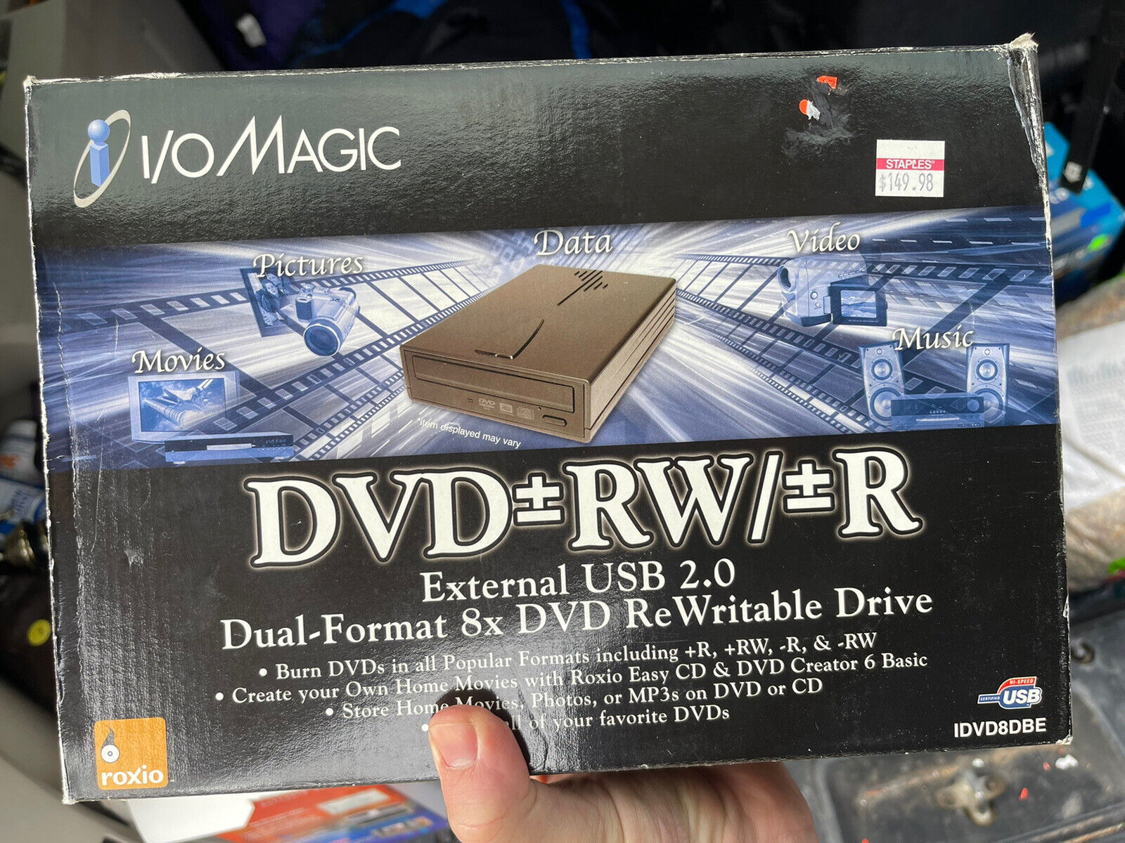 External USB dvd CD CDRW 24x Drive I/O Magic 8x Model IDVD8DBE dvdrw 4x 40x dual