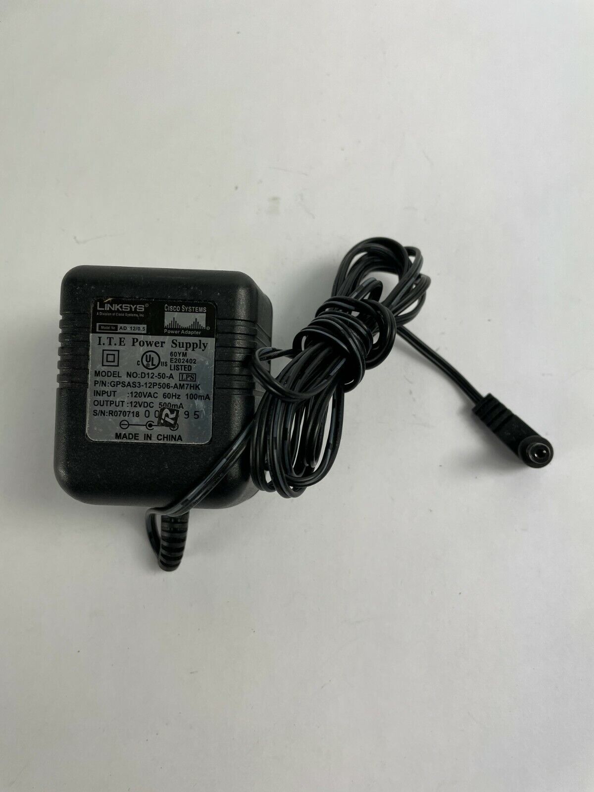 Genuine Linksys Ac Adapter D12-50-A Output 12 V 500mA Power Supply Adapter A91