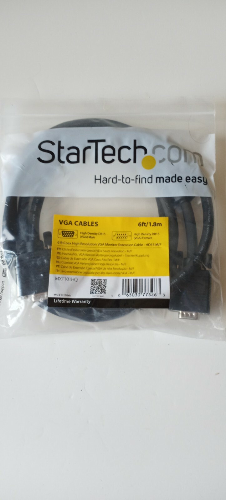 STARTECH MXT101HQ 6 FT COAX HIGT RESOLUTION VGA MONITOR  EXTENSION CABLE-HD15...