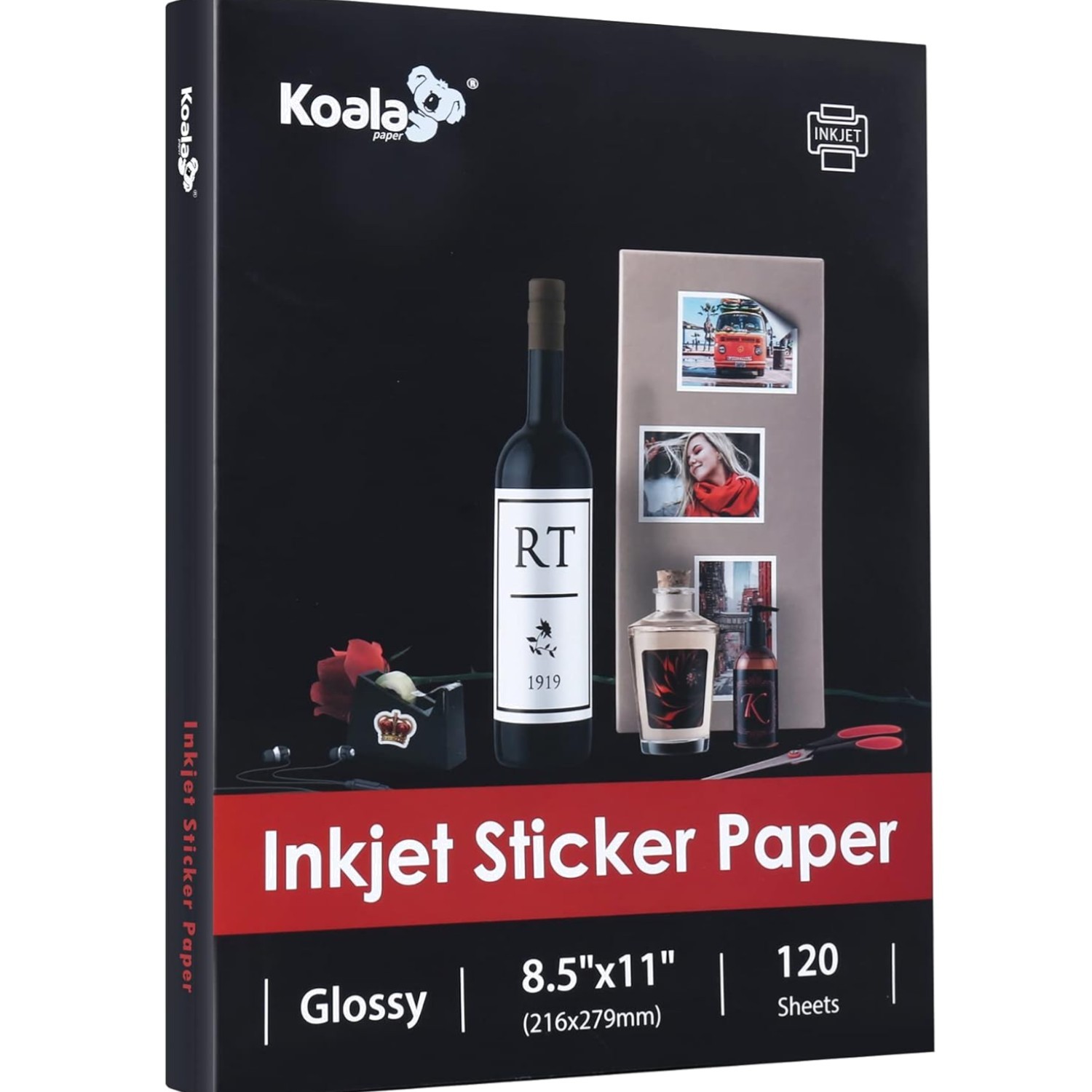 Koala Printable Glossy Sticker Paper for Inkjet Printer, White, 8.5x11 Inch S...