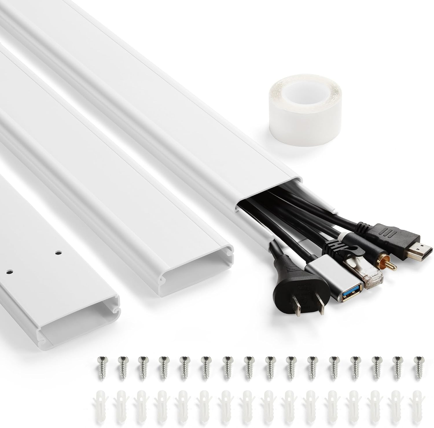 47In TV Cord Hider, Adhesive & Screw Mount Large Cable Hider Kit
