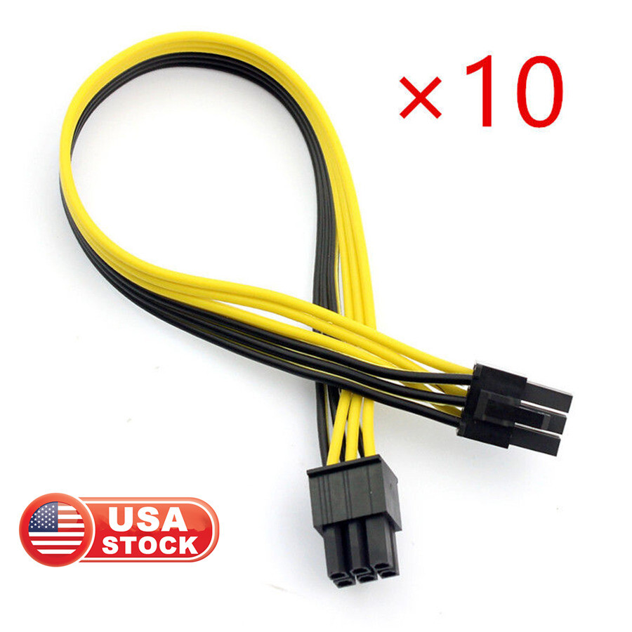 10pcs PCIE PCI-E 6Pin to 6Pin Male GPU Video Card Power Cable Cord Connector USA