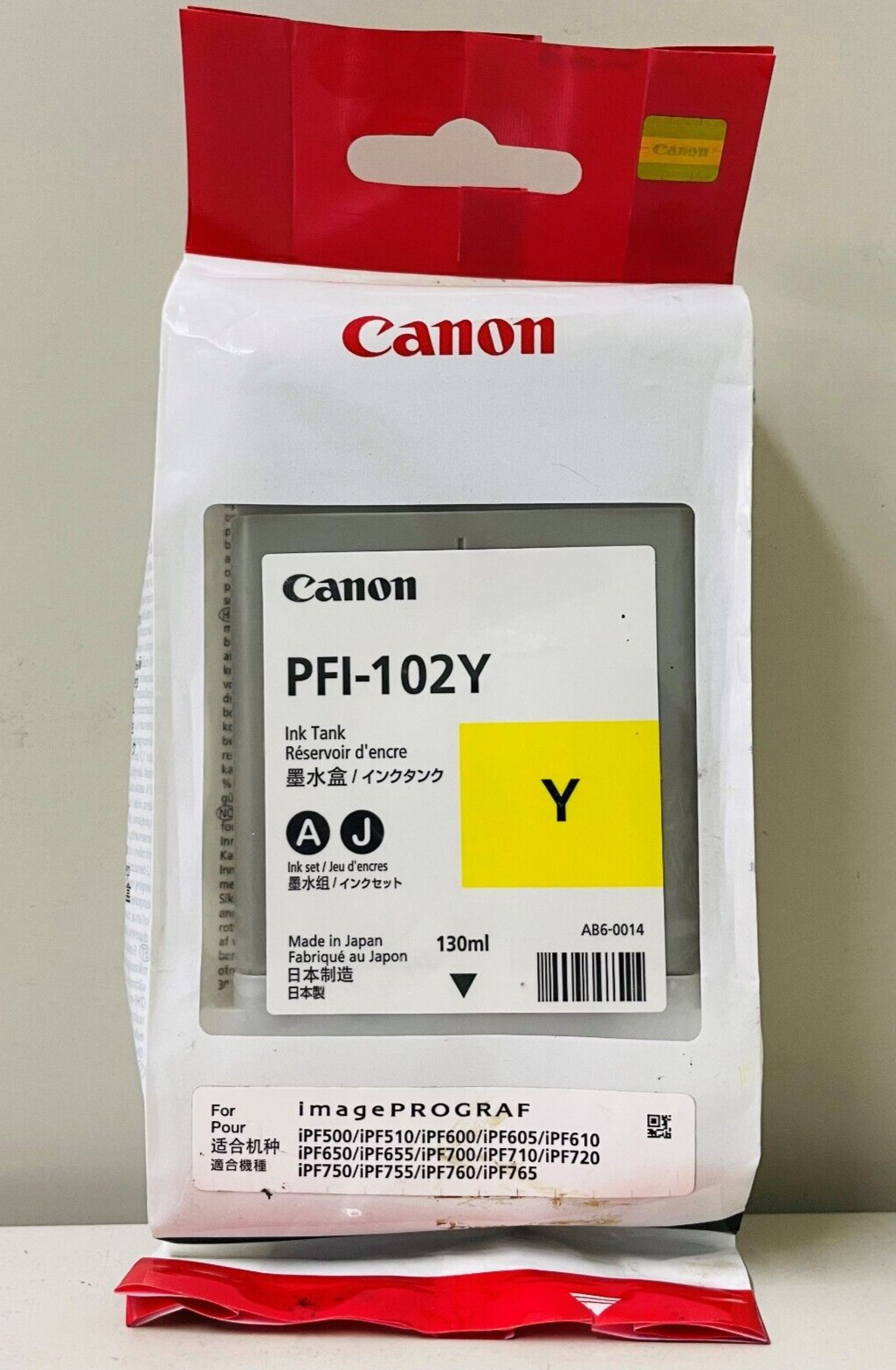 New Genuine Canon PFI-102Y Yellow Ink Cartridge Bag iPF500 iPF650