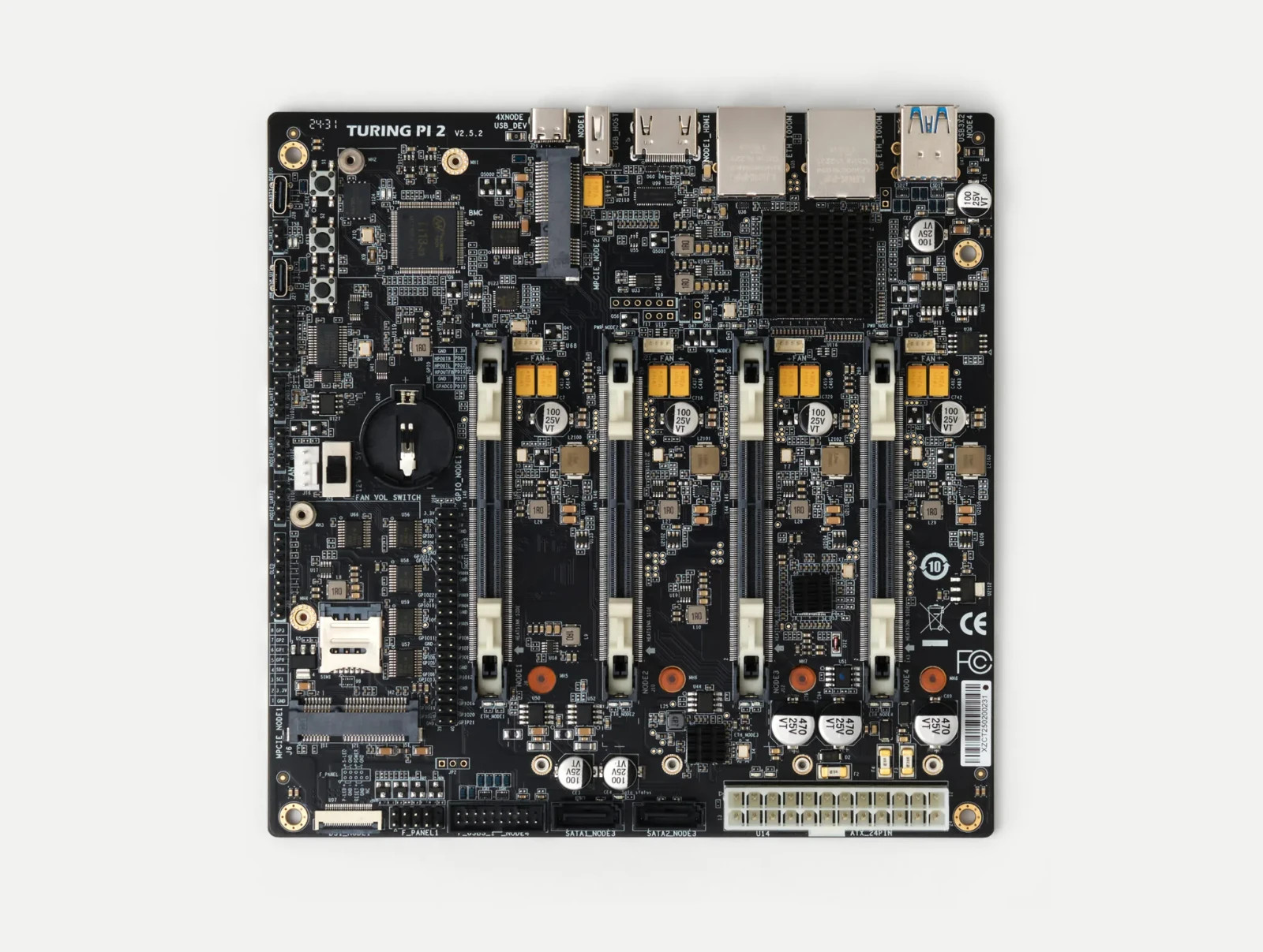 Turing Pi 2.5 + Mini PCIE to Dual SATA Adapter + Power Supply + 24 Pin PSU