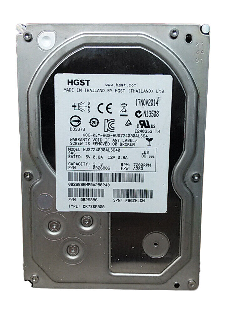 Lot of 2 HGST Ultrastar HUS724030ALS640 3 TB 3.5 in SAS 2 Enterprise Hard Drive