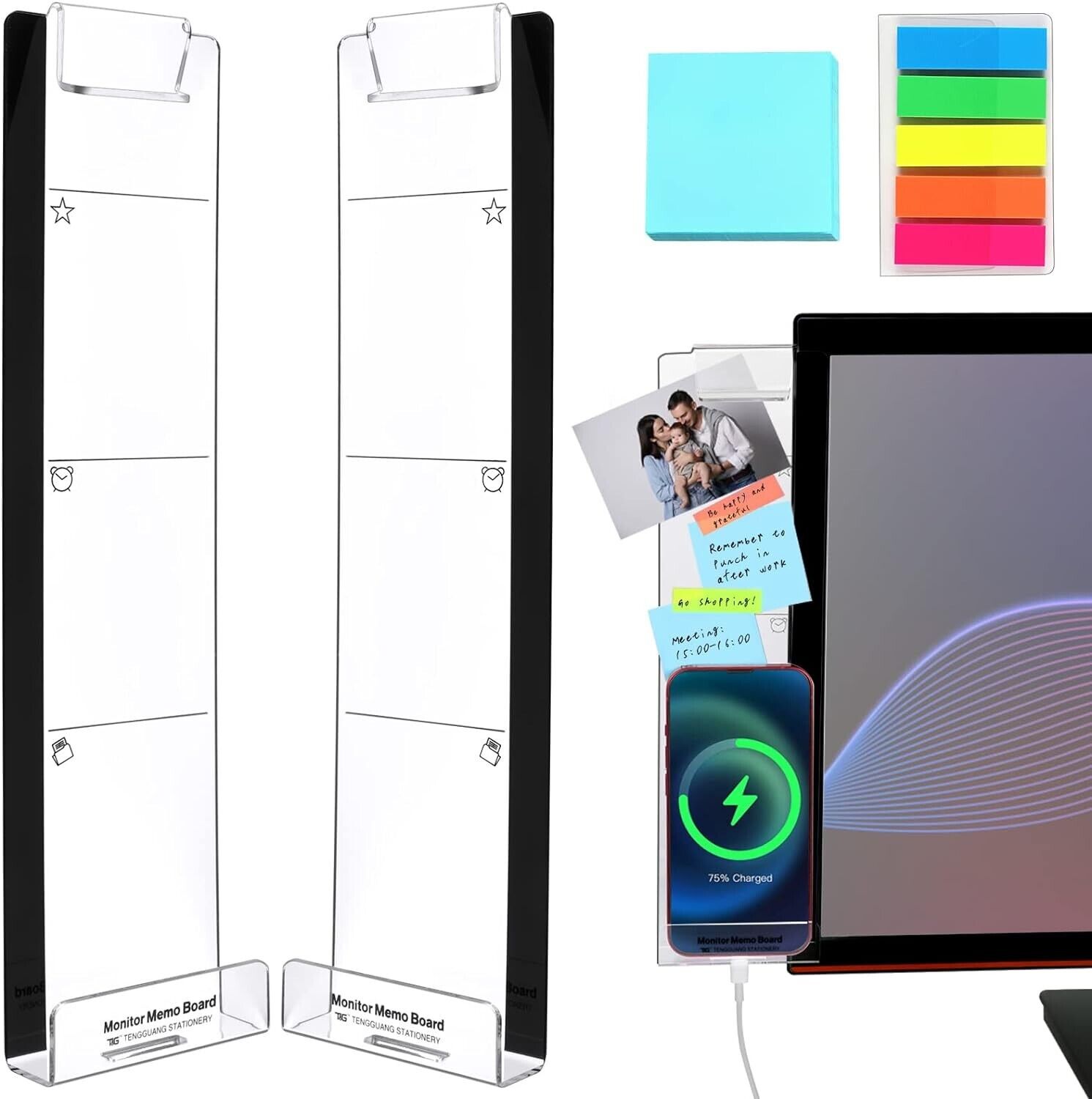 2 PCS Monitor Memo Board Acrylic Monitor Sticky Note Holder Transparent Board