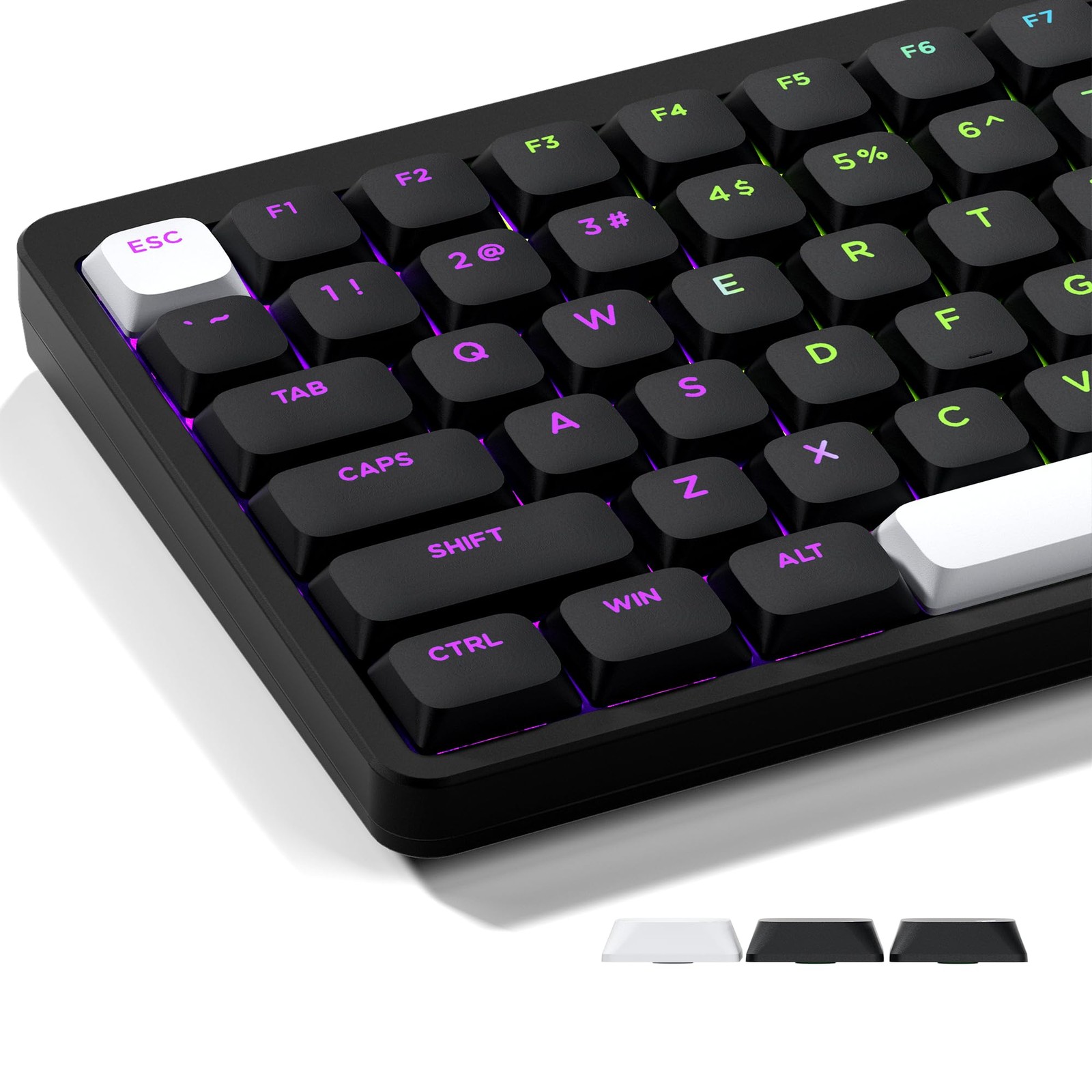 XVX Low Profile Black Keycaps, Shine Through Keycap Sets, black and white2 