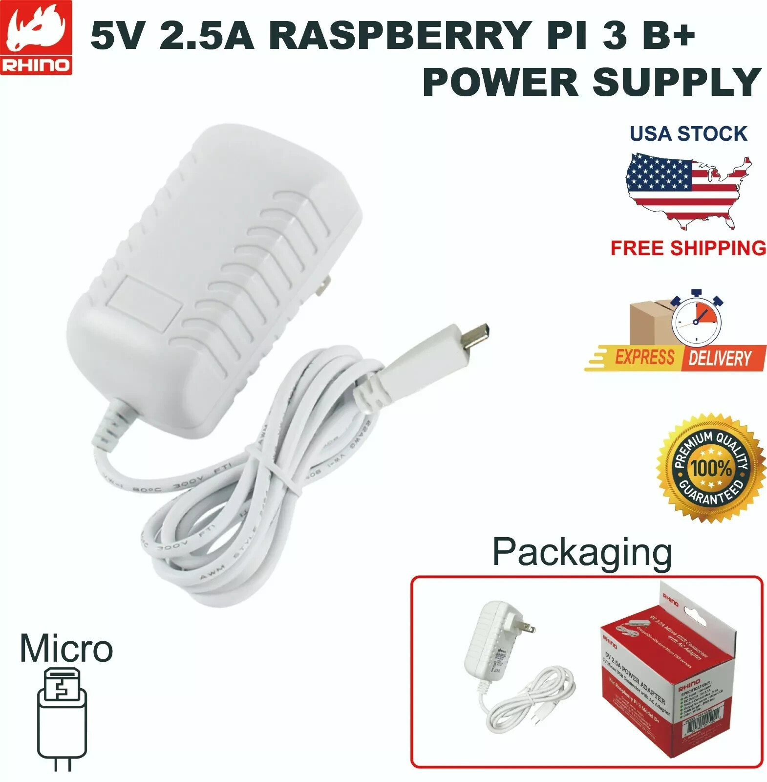 Micro USB 5V 2.5A RASPBERRY PI 3 B+ POWER SUPPLY Micro USB AC Adapter