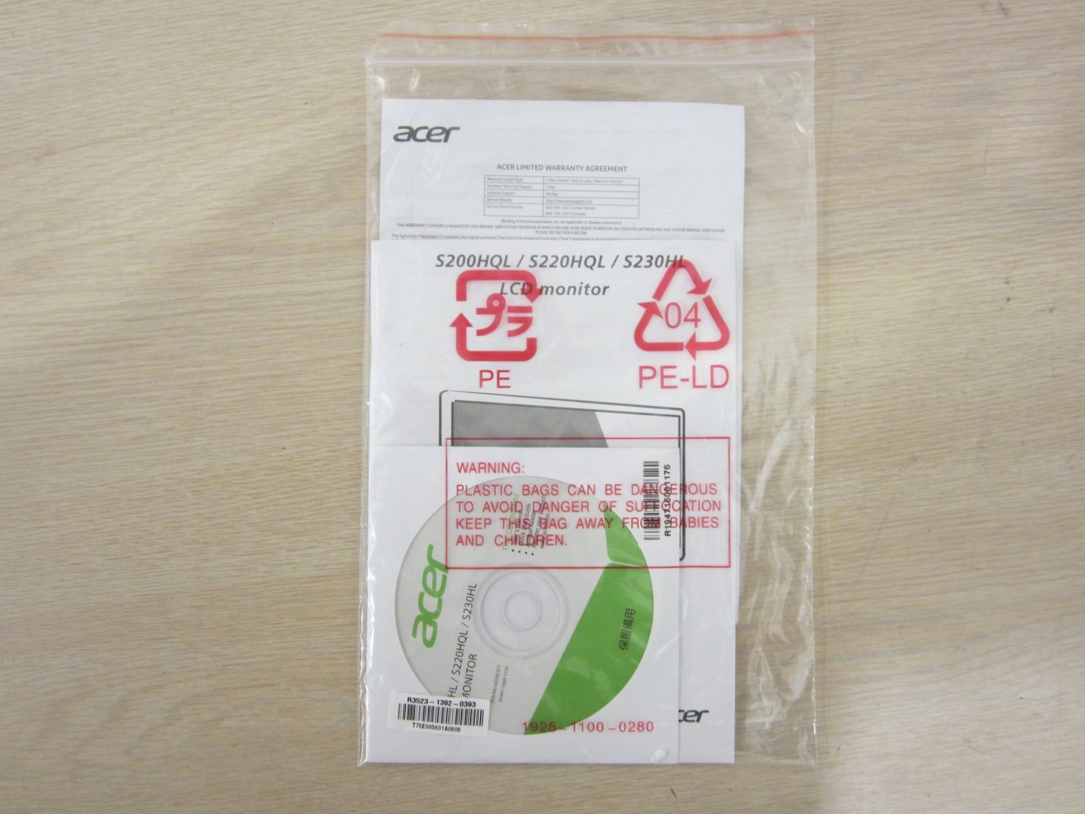 ACER S230HL 23'' MONITOR MANUAL/STARTER GUIDE/ACROBAT READER, OEM, FREE S&H
