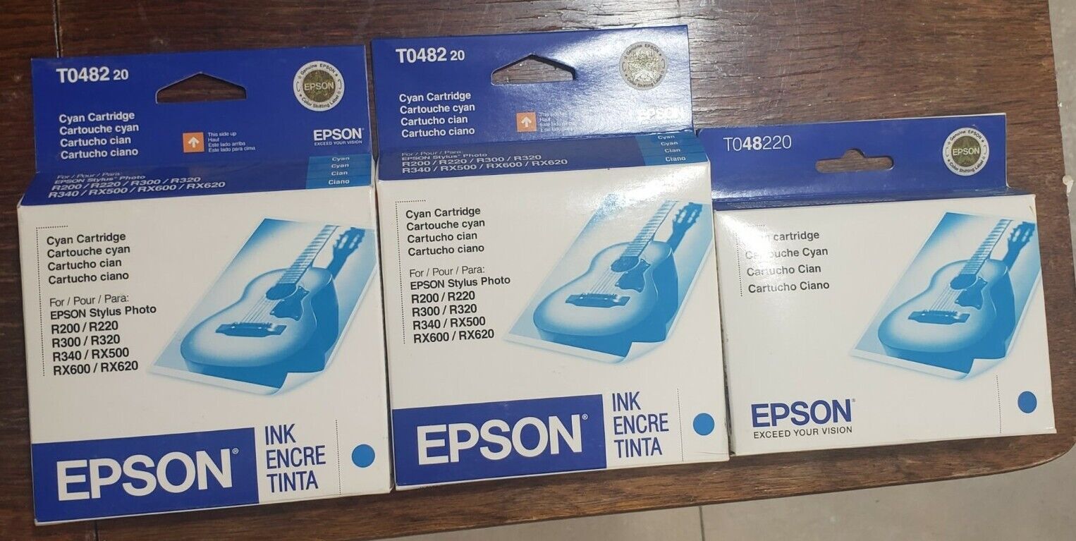 3 Genuine EPSON Cyan Ink Cartridge # TO48220. 3 unopened boxes of ink cartridges