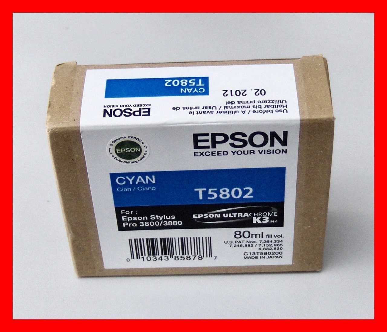 03-2019 NIB Genuine Epson Pro 3800 3880 Cyan K3 Ink T5802 T580200