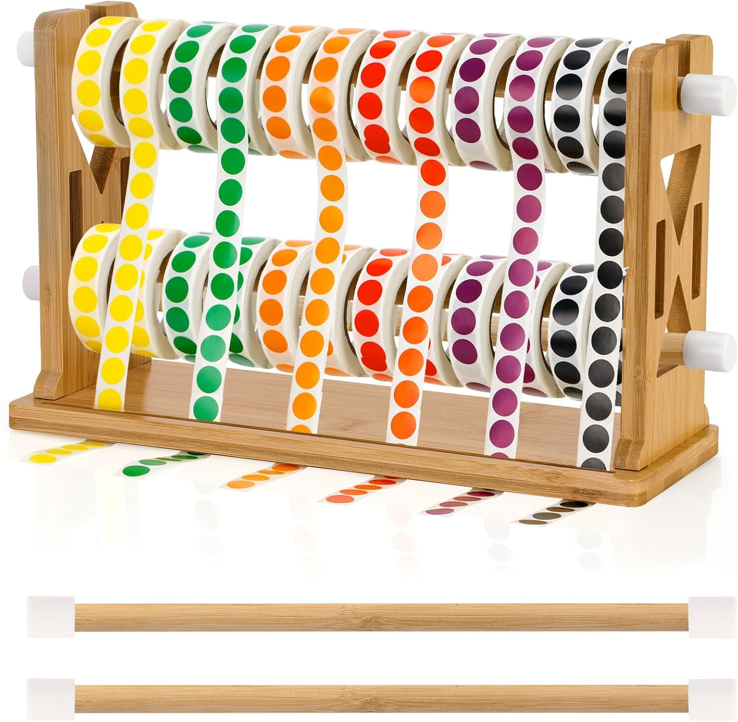 Wooden Label Dispenser 13X4.5X8 Inch Sticker Roll Holder Organizer Stand