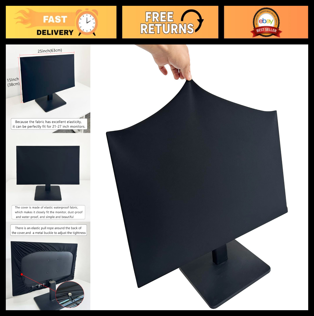 Universal Monitor Dust Cover - Waterproof, Dustproof, Fits 19-27" Screens, Pet H