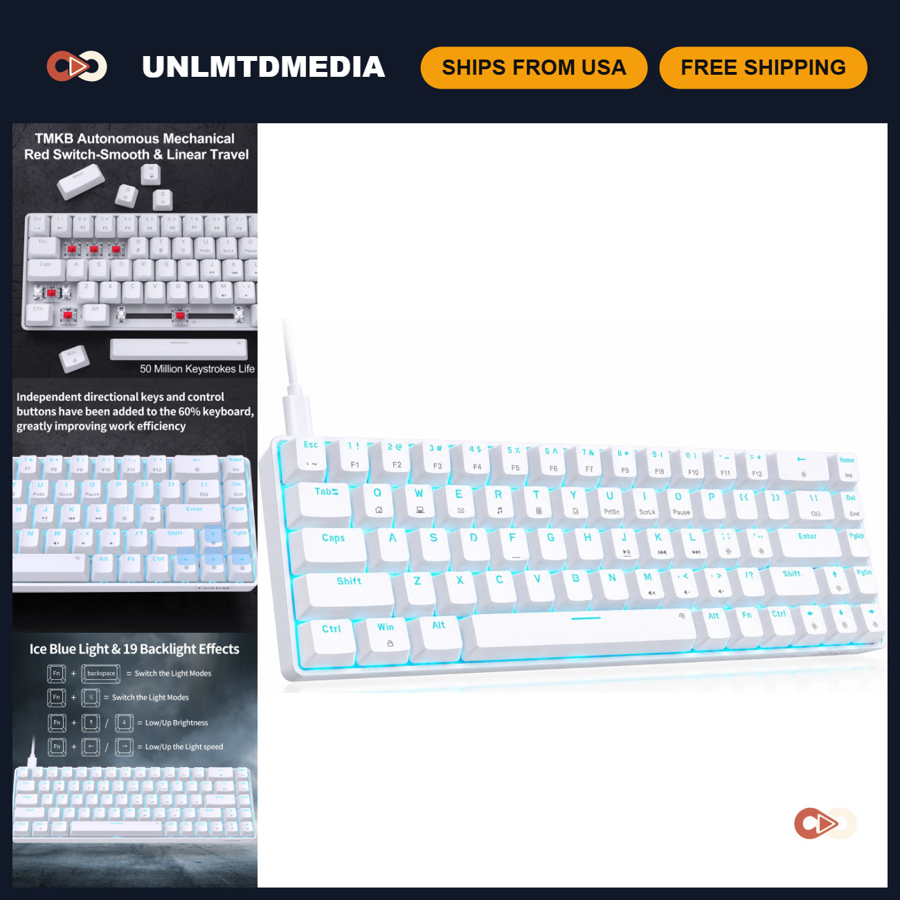 60% Gaming Mechanical Keyboard, Ultra Compact 68 Keys, Red Switches, Anti-Ghosti