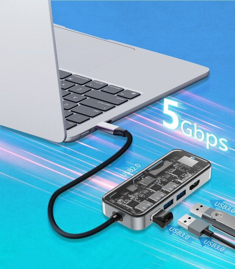 USB C 10-in-1 Docking Station Multifunctional Laptop Gigabit Ethernet Port