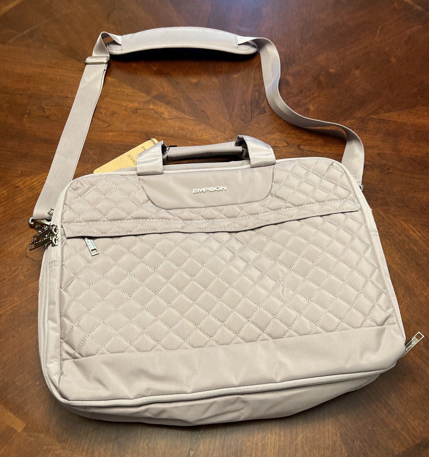 EMPSIGN Quilted Laptop Tote Bag Expandable Beige Messenger/Hand Straps NWT