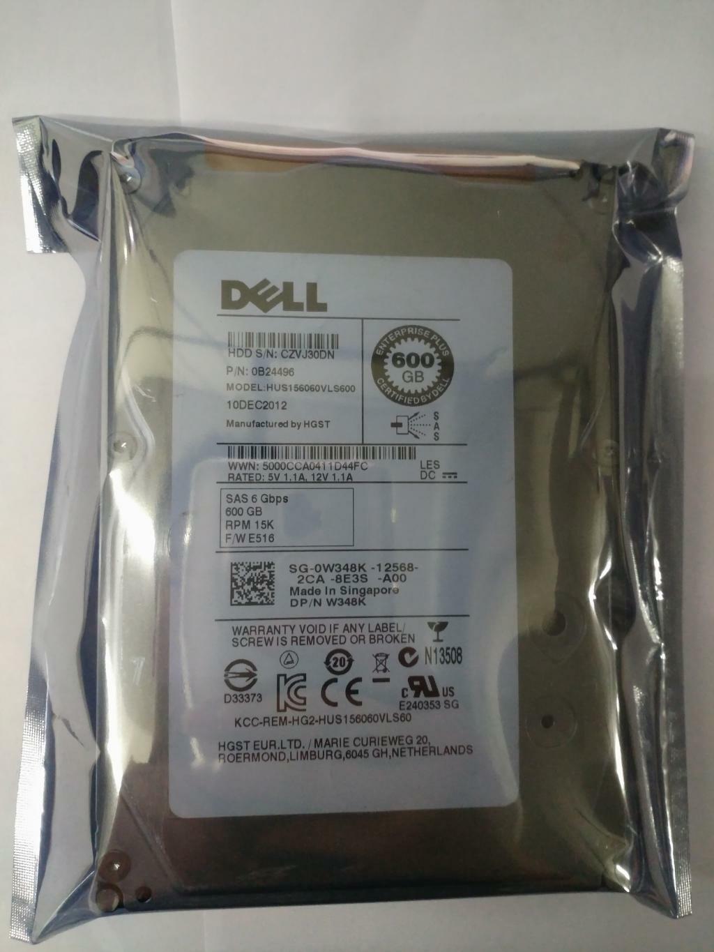 0W348K W348K Dell 600GB 15K RPM 6Gbps 64MB 3.5" SAS Hard Drive HUS156060VLS600