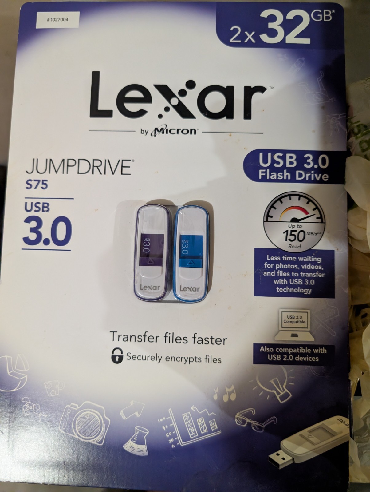 Lexar 32GB JumpDrive S75 USB 3.0 Flash Drive External Storage Up to 150 MB 2/Pak