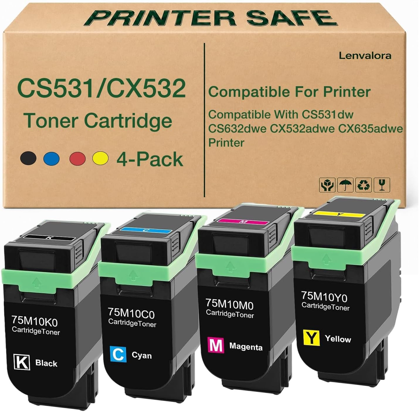 Toner Cartridge Replacement Set for Lexmark CS531, CX532, CS632 & CX635 Series