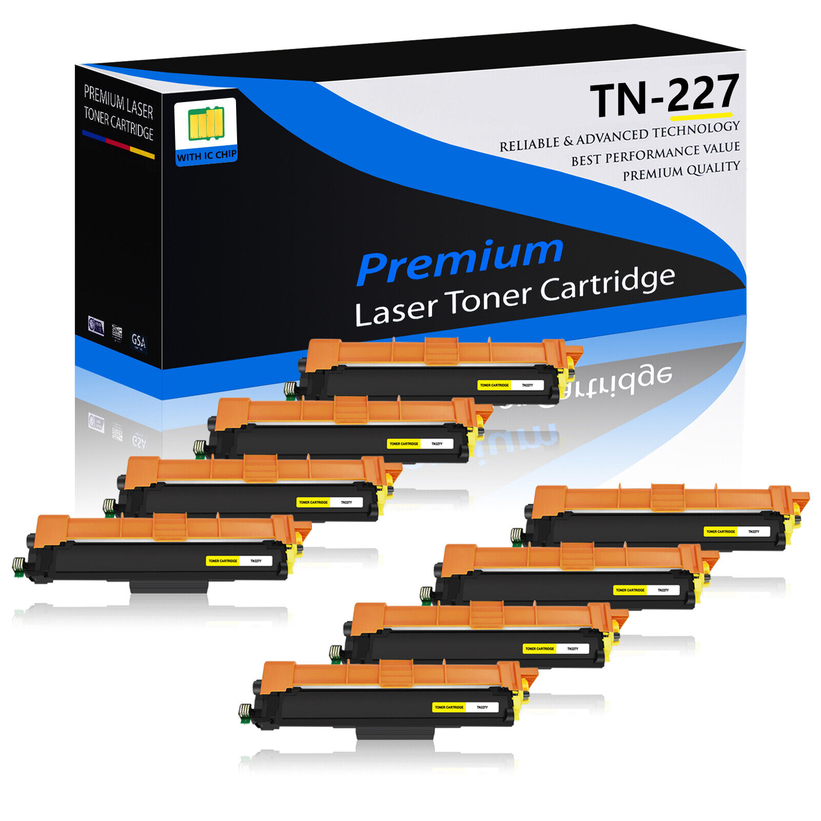 8PK High Yield TN227 Yellow Toner Cartridge for Brother HL-L3270CDW HL-L3290CDW
