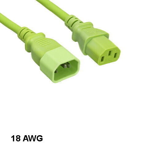 Kentek Green 10' ft 18AWG Color Power Cord IEC60320 C13 to IEC60320 C14 10A/250V