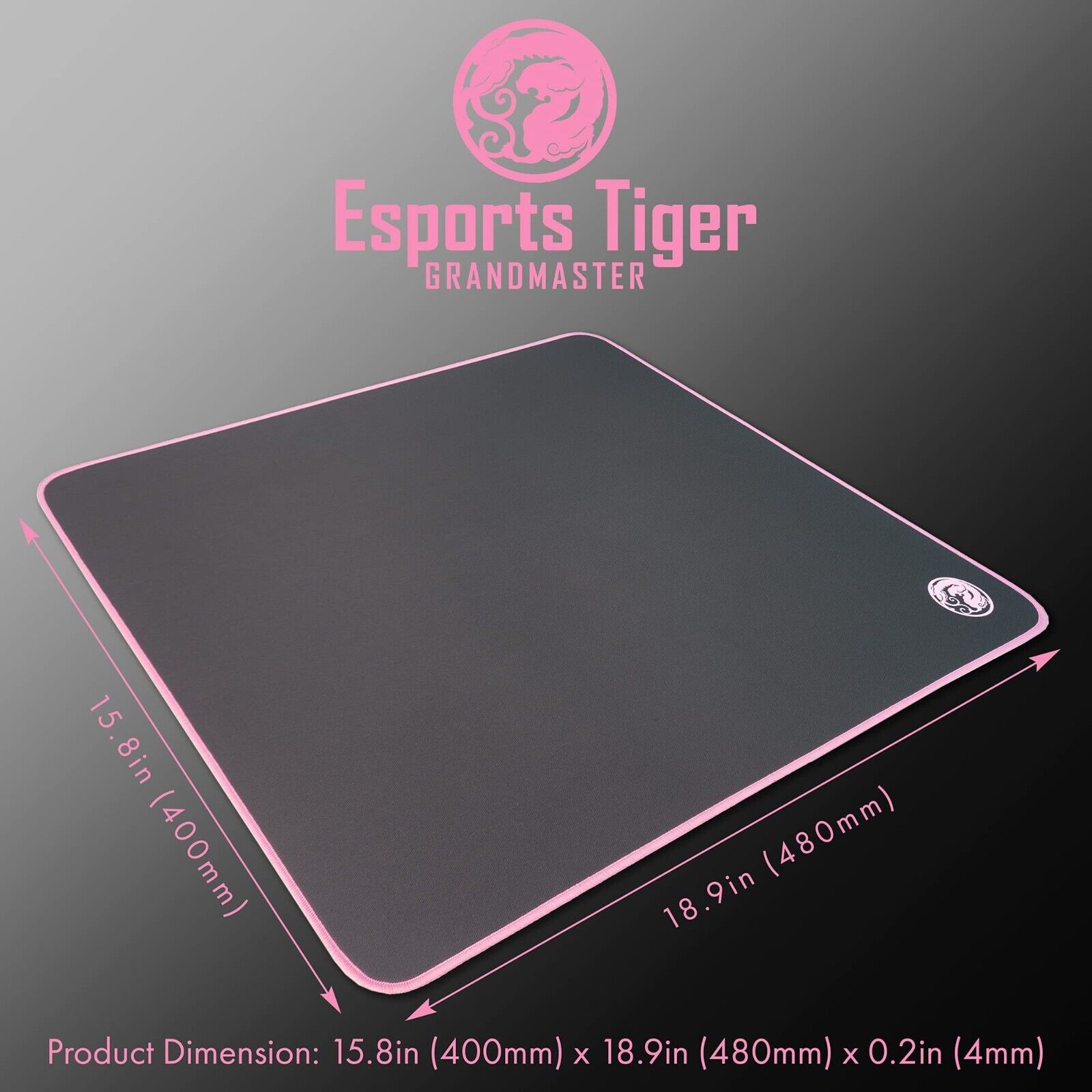 Esports Tiger Grandmaster Gaming Mouse Pad Large Black w/ Pink Border 480x400mm