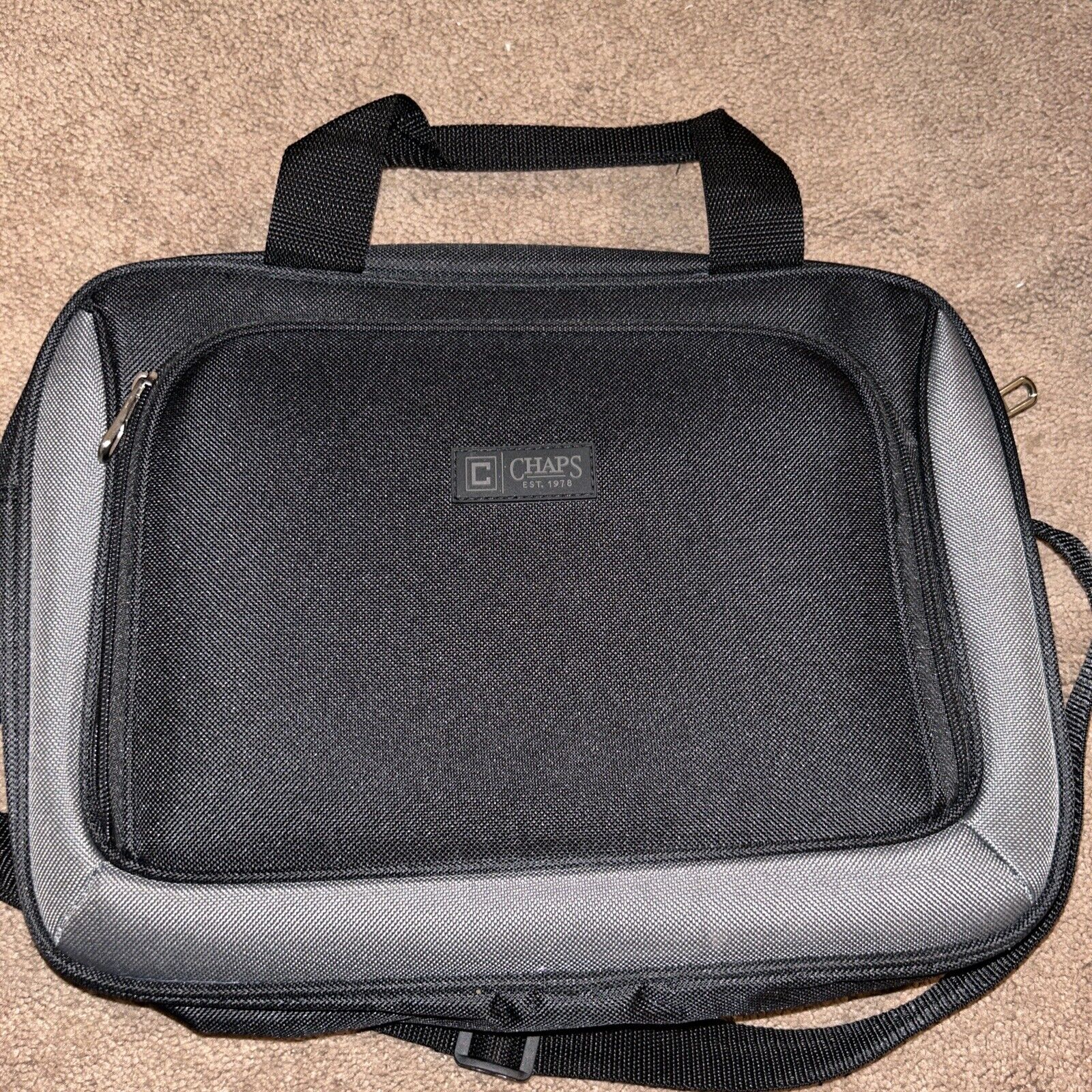 Vintage Travel Bag Crossbody CHAPS Computer School BLACK Tote 14 1/2” X 10”